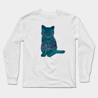 Meow Meow - Monochrome Teal Long Sleeve T-Shirt